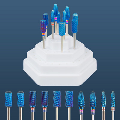 Set de burghie pentru unghii din carbură de ceramică, 10 buc, cu cutie de suport pentru suport, freză pentru mașină de manichiură pentru îndepărtarea bitului de lac de unghii cu gel