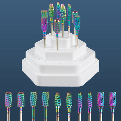 Set de burghie pentru unghii din carbură de ceramică, 10 buc, cu cutie de suport pentru suport, freză pentru mașină de manichiură pentru îndepărtarea bitului de lac de unghii cu gel