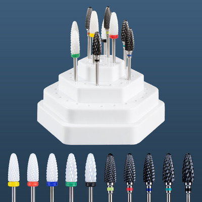Set de burghie pentru unghii din carbură de ceramică, 10 buc, cu cutie de suport pentru suport, freză pentru mașină de manichiură pentru îndepărtarea bitului de lac de unghii cu gel