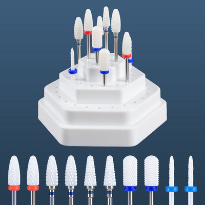 Set de burghie pentru unghii din carbură de ceramică, 10 buc, cu cutie de suport pentru suport, freză pentru mașină de manichiură pentru îndepărtarea bitului de lac de unghii cu gel