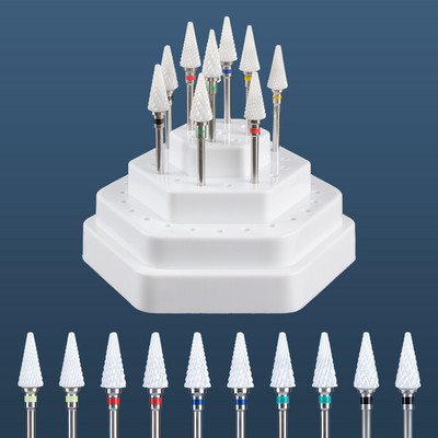 Set de burghie pentru unghii din carbură de ceramică, 10 buc, cu cutie de suport pentru suport, freză pentru mașină de manichiură pentru îndepărtarea bitului de lac de unghii cu gel