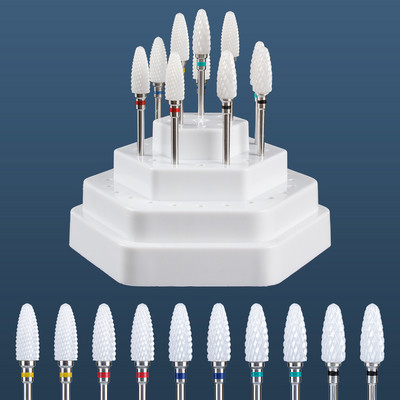 Set de burghie pentru unghii din carbură de ceramică, 10 buc, cu cutie de suport pentru suport, freză pentru mașină de manichiură pentru îndepărtarea bitului de lac de unghii cu gel