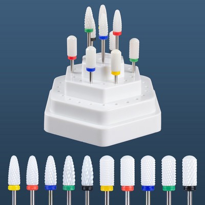 Set de burghie pentru unghii din carbură de ceramică, 10 buc, cu cutie de suport pentru suport, freză pentru mașină de manichiură pentru îndepărtarea bitului de lac de unghii cu gel