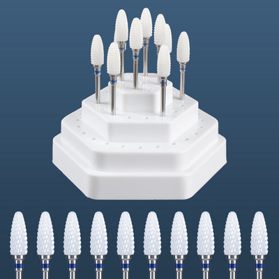 Set de burghie pentru unghii din carbură de ceramică, 10 buc, cu cutie de suport pentru suport, freză pentru mașină de manichiură pentru îndepărtarea bitului de lac de unghii cu gel