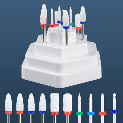 Set de burghie pentru unghii din carbură de ceramică, 10 buc, cu cutie de suport pentru suport, freză pentru mașină de manichiură pentru îndepărtarea bitului de lac de unghii cu gel