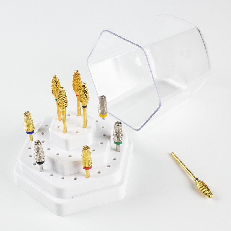 Set de burghie pentru unghii din carbură de ceramică, 10 buc, cu cutie de suport pentru suport, freză pentru mașină de manichiură pentru îndepărtarea bitului de lac de unghii cu gel