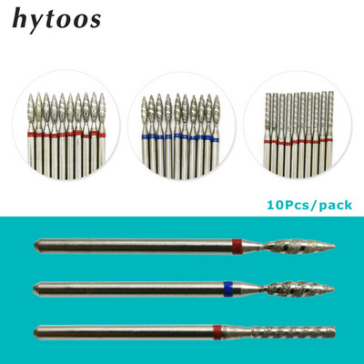 HYTOOS 10 бр Tornado Flame свредла за нокти Диамантени фрези за маникюр Чистка на кутикула Burr Diamond Mill Инструмент за аксесоари за нокти