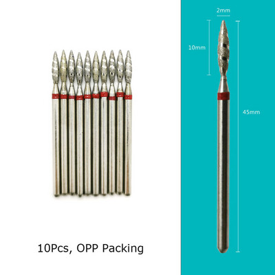 HYTOOS 10 buc. Burghie pentru unghii Tornado Flame Freze cu diamant pentru manichiură Cuticule Curățare bavuri Diamond Mill Accesorii pentru unghii Instrument
