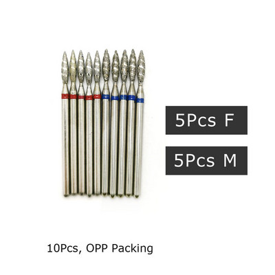 HYTOOS 10 buc. Burghie pentru unghii Tornado Flame Freze cu diamant pentru manichiură Cuticule Curățare bavuri Diamond Mill Accesorii pentru unghii Instrument