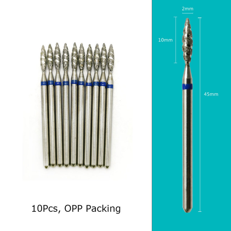 HYTOOS 10 buc. Burghie pentru unghii Tornado Flame Freze cu diamant pentru manichiură Cuticule Curățare bavuri Diamond Mill Accesorii pentru unghii Instrument