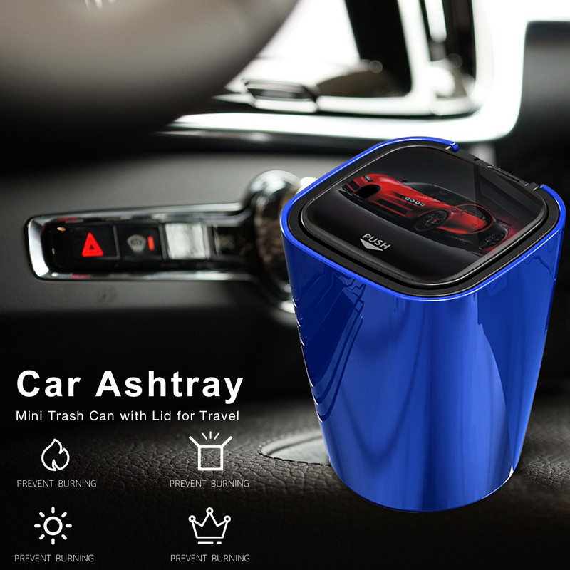 Scrumieră pentru mașină Mini coș de gunoi portabil cu capac pentru călătorii acasă, uz casnic, mini lumină LED portabilă, detașabilă, aliaj de aluminiu 3 culori