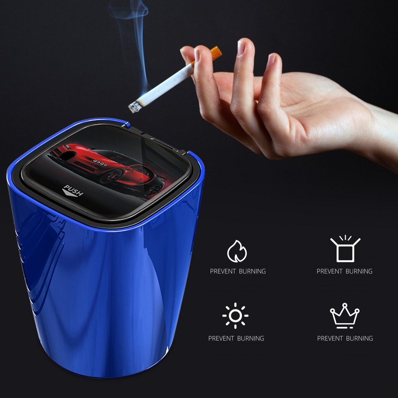 Scrumieră pentru mașină Mini coș de gunoi portabil cu capac pentru călătorii acasă, uz casnic, mini lumină LED portabilă, detașabilă, aliaj de aluminiu 3 culori