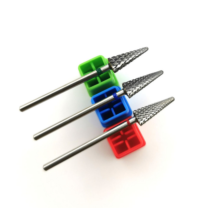 Burghiu pentru unghii în formă de con HYTOOS, din carbură, freză de 3/32" pentru manichiură, freză rotativă, accesorii pentru găurit electric