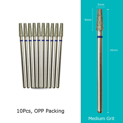 HYTOOS 10db/csomag 3*9mm-es kúpos gyémánt kutikula bit 3/32 körömfúró manikűr fúrók köröm kiegészítők szerszámok