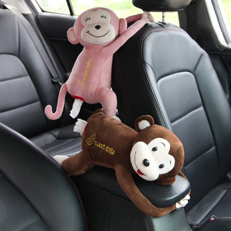 Automobilio sėdynės nugarėlė Monkey Doll Kabantis Laikiklis Popierinė Dėžutė Pliušinė dėžutė Indelis Rankšluosčių Popierinis Organizatoriaus Dėklas Audinys Automobilio Vidaus Apdaila