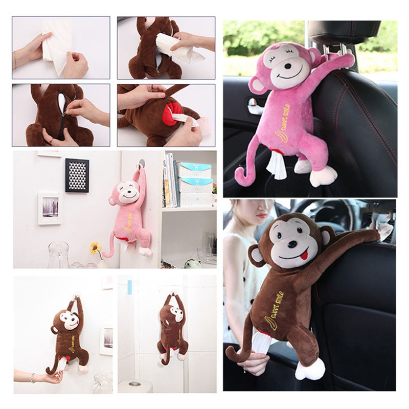 Automobilio sėdynės nugarėlė Monkey Doll Kabantis Laikiklis Popierinė Dėžutė Pliušinė dėžutė Indelis Rankšluosčių Popierinis Organizatoriaus Dėklas Audinys Automobilio Vidaus Apdaila