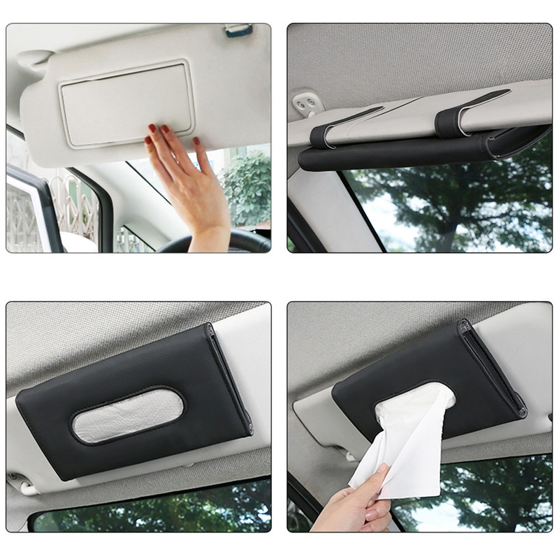 Automobilio servetėlių dėžutės laikiklis Automatinis popierinių rankšluosčių maišelis Galinės sėdynės audinio dėklas transporto priemonės skėčiui nuo saulės pakabinamų audinių dėžutė