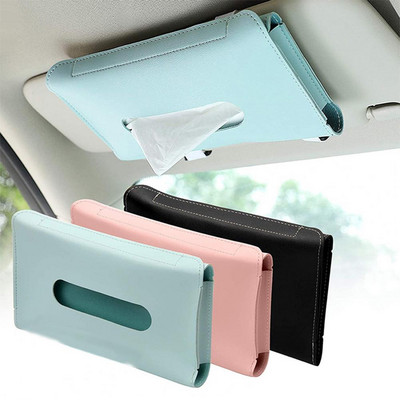 Car Tissue Holder High Capacity Faux Leather Dustproof Durable Car Tissue Holder   Visor Tissue Dispenser  for Car
