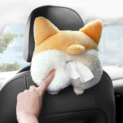 Funny Cartoon Corgi Cats Butt Car Seat Back Headrest Armrest Tissue Holder Box
