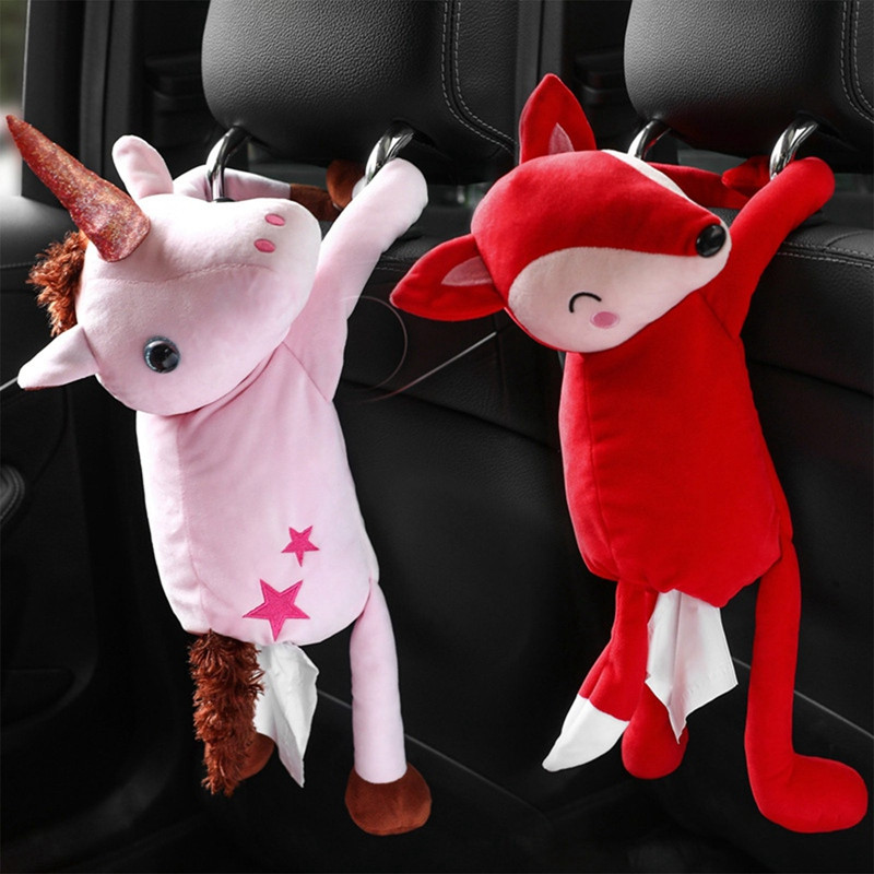 Λούτρινο Cartoon Animal Car Tissue Box Χαριτωμένο Unicorn Car κρεμαστό χαρτομάντιλο Κάθισμα Πλάτη Οργανωτή χαρτοπετσέτας Χαρτοθήκη
