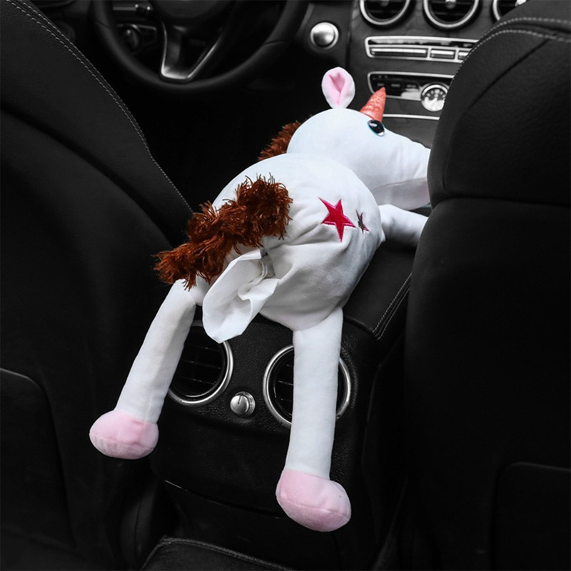 Λούτρινο Cartoon Animal Car Tissue Box Χαριτωμένο Unicorn Car κρεμαστό χαρτομάντιλο Κάθισμα Πλάτη Οργανωτή χαρτοπετσέτας Χαρτοθήκη