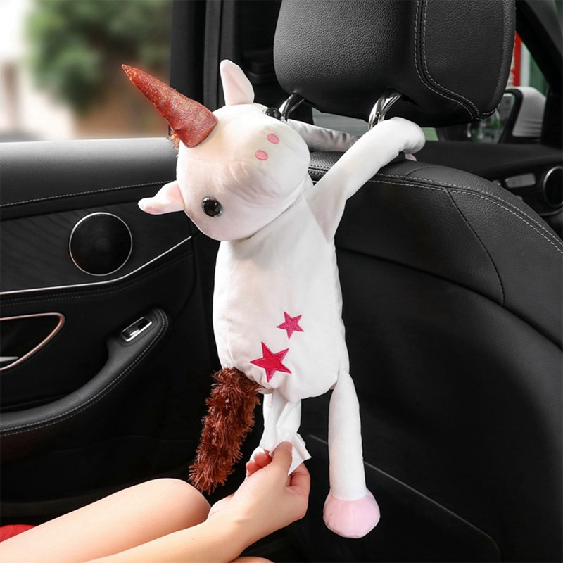 Λούτρινο Cartoon Animal Car Tissue Box Χαριτωμένο Unicorn Car κρεμαστό χαρτομάντιλο Κάθισμα Πλάτη Οργανωτή χαρτοπετσέτας Χαρτοθήκη