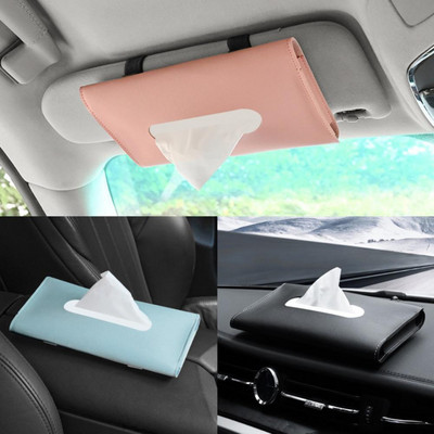 Lightweight  Excellent Armrest Tissue Case Napkin Box Faux Leather Visor Napkin Holder Convenient   for Autos