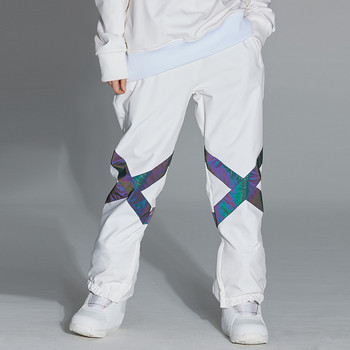 Ανδρικά Γυναικεία Λευκό αντανακλαστικό παντελόνι σκι Χειμερινό εξωτερικό ζεστό αντιανεμικό αδιάβροχο παντελόνι snowboard Γυναικείο ανδρικό μαύρο παντελόνι σκι