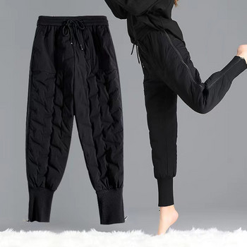 2022 Спортни панталони с висока талия Дамски зимни топли памучни панталони Черен дълъг панталон Ежедневни панталони с еластична талия Ветроустойчиви панталони