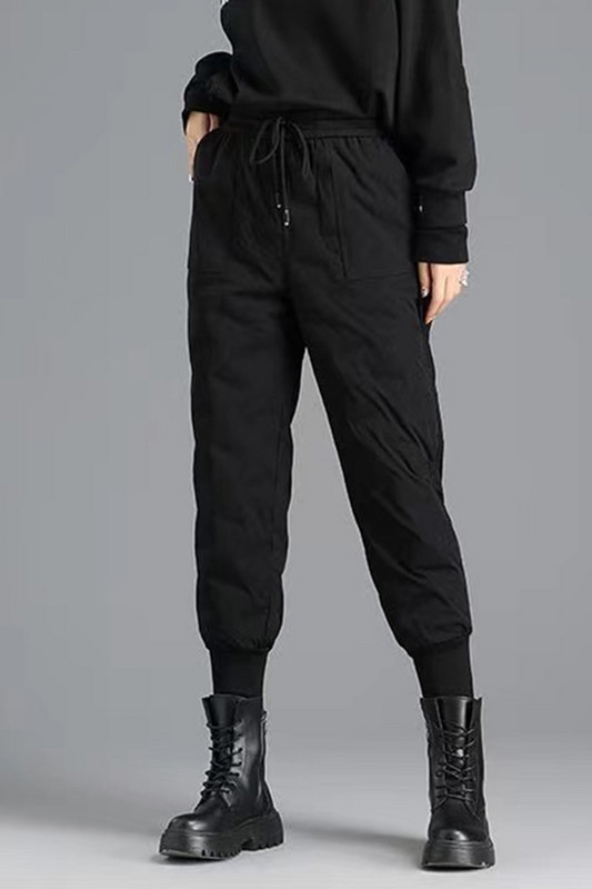 2022 m. sportinės kelnės su aukštu juosmeniu Moteriškos žieminės medvilninės kelnės Juodos ilgos kelnės elastiniu juosmeniu Laisvalaikio kelnės nuo vėjo nepraleidžiančios kelnės