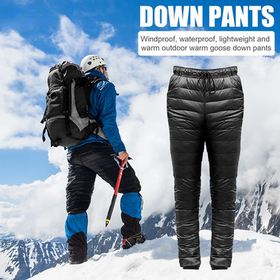 2022 Winter New Outdoor Camping Hiking Windproof Drawstring Down Pants Trendy Thermal Skiing Trekking Thicken Warm Trousers