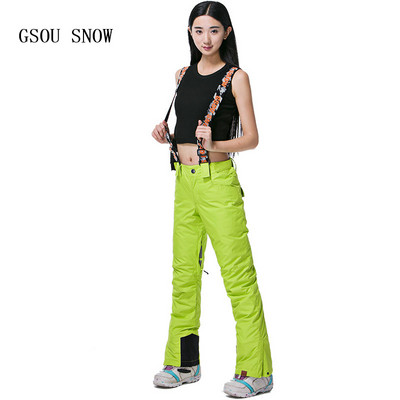 GSOU SNOW Дамски ски панталони с презрамки Професионални панталони за сноуборд -30 градуса Зимни панталони за сняг Водоустойчиви 10K дишащи женски ски панталони