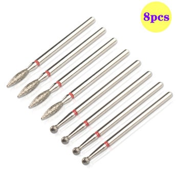 8 τμχ Diamond Nail Drill Bits Set Cuticle Cleaner Bit for Acrylic Nail Gel Removing Milling Cutter Machine Manicure