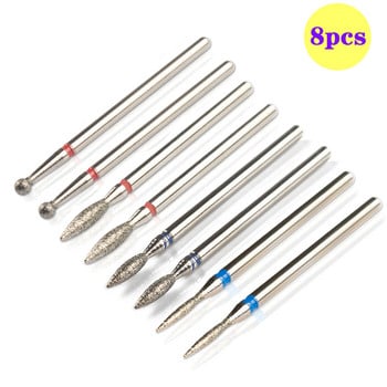 8 τμχ Diamond Nail Drill Bits Set Cuticle Cleaner Bit for Acrylic Nail Gel Removing Milling Cutter Machine Manicure