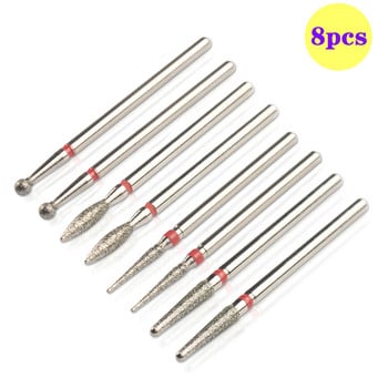 8 τμχ Diamond Nail Drill Bits Set Cuticle Cleaner Bit for Acrylic Nail Gel Removing Milling Cutter Machine Manicure