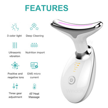 Συσκευή ομορφιάς προσώπου λαιμού LED Photon Therapy Skin Tighten Reduce Double Chin Anti Writkle Remove Lifting Massager Skin Care Tools