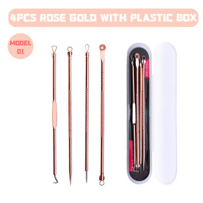 4 bucăți/Set comedon pentru puncte negre, acnee, cosuri, instrument de îndepărtare a punctelor negre, lingură pentru instrumente de îngrijire a pielii, ace, kit de curățare a porilor faciali