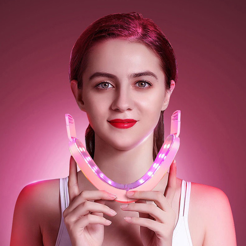Dispozitiv de ridicare a feței HSKOU Terapia cu LED-uri cu fotoni Masaj cu vibrații pentru slăbire facială Barbie dublă în formă de V Lifting obrajii față
