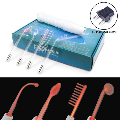 Baghetă cu electrozi de înaltă frecvență 4 în 1 Tub de sticlă pentru electroterapie Dispozitiv de înfrumusețare Dispozitiv de îndepărtare a petelor de acnee Facial Antirid Îngrijirea pielii Spa