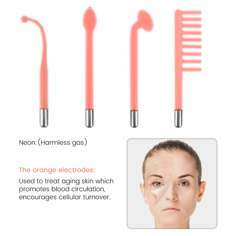 Baghetă cu electrozi de înaltă frecvență 4 în 1 Tub de sticlă pentru electroterapie Dispozitiv de înfrumusețare Dispozitiv de îndepărtare a petelor de acnee Facial Antirid Îngrijirea pielii Spa