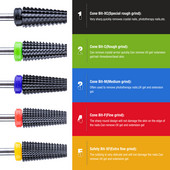 Burghiu negru 5 în 1 din ceramică pentru unghii pentru mașină de găurit electric Freză cu tijă de 3/32" Îndepărtare rapidă gel acrilic sau dur