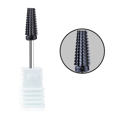 Burghiu negru 5 în 1 din ceramică pentru unghii pentru mașină de găurit electric Freză cu tijă de 3/32" Îndepărtare rapidă gel acrilic sau dur