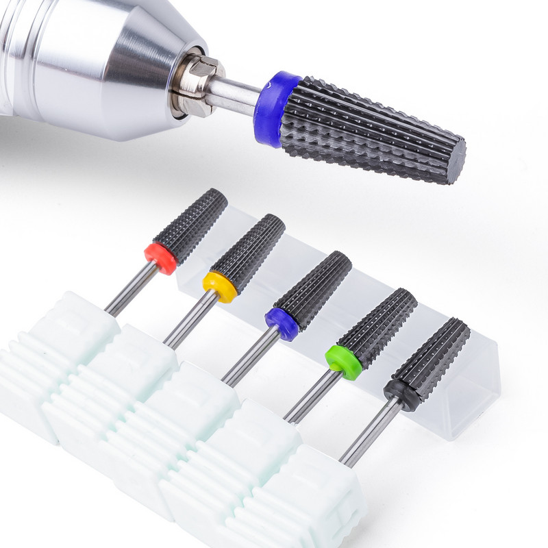 Burghiu negru 5 în 1 din ceramică pentru unghii pentru mașină de găurit electric Freză cu tijă de 3/32" Îndepărtare rapidă gel acrilic sau dur