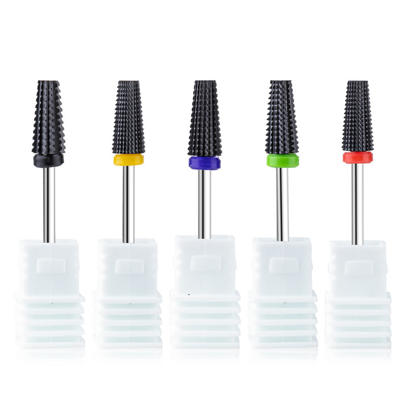 Burghiu negru 5 în 1 din ceramică pentru unghii pentru mașină de găurit electric Freză cu tijă de 3/32" Îndepărtare rapidă gel acrilic sau dur