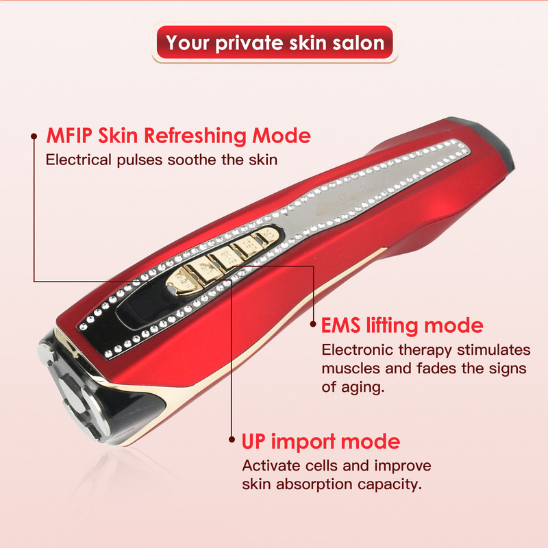 Instrument de înfrumusețare pentru lifting facial RF EMS Dispozitiv de terapie cu puls Instrument de întinerire a pielii cu fotoni cu LED Micro curent pentru îndepărtarea ridurilor