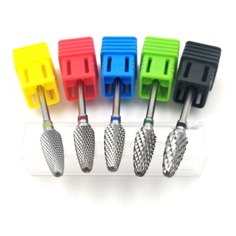 Burghie pentru unghii din carbură de tungsten HYTOOS, 5 dimensiuni, 3/32 ", freze rotative pentru manichiură, accesorii pentru foraj pentru manichiură, îndepărtarea gelului