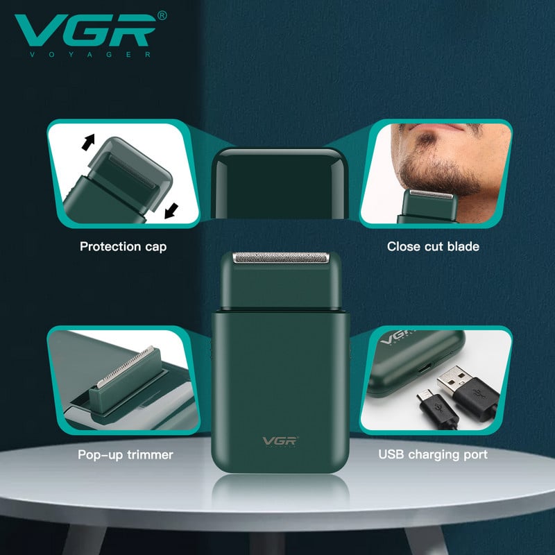 VGR Razor Professzionális elektromos borotva Mini szakállvágó borotvagép Borotvagép Borotva elektromos borotva férfiaknak V-390