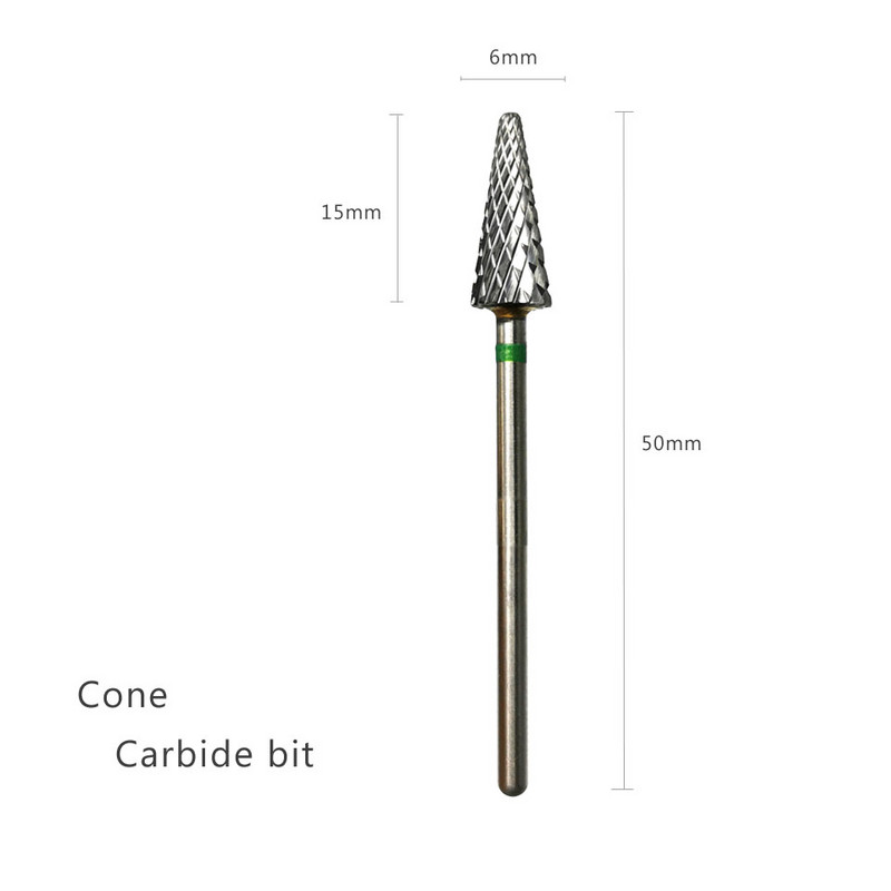 Burghie pentru unghii HYTOOS, con, din carbură, freză de 3/32" pentru manichiură, freză rotativă pentru unghii, instrument pentru accesorii de găurit electric