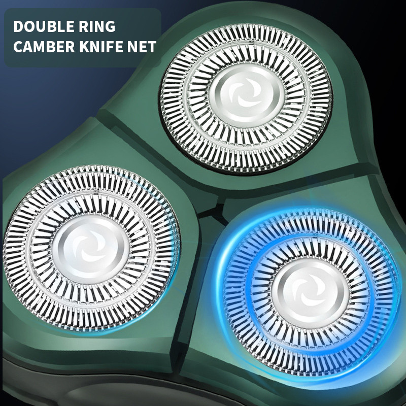 Aparat de ras electric verde, cu afișaj digital LCD, aparat de ras plutitor cu trei capete, reîncărcabil prin USB, cuțit multifuncțional pentru barbă