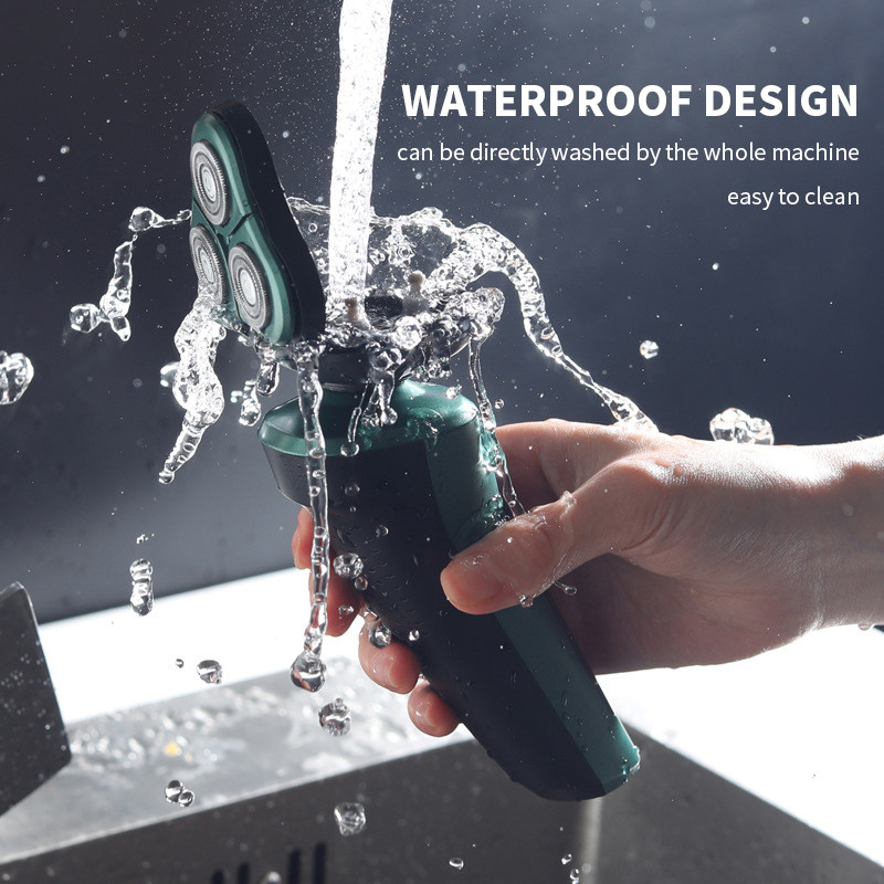 Aparat de ras electric verde, cu afișaj digital LCD, aparat de ras plutitor cu trei capete, reîncărcabil prin USB, cuțit multifuncțional pentru barbă